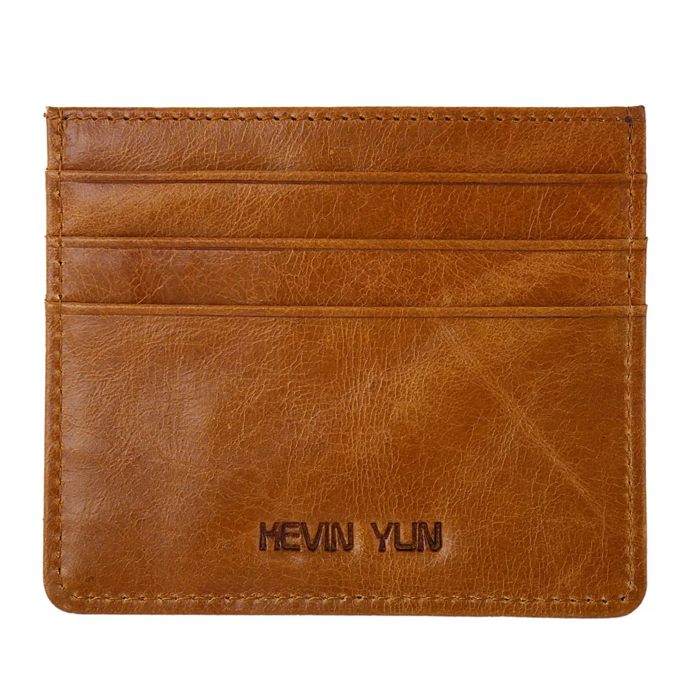 KEVIN YUN Designer Brand Vintage Men Card Holder Wallet Genuine Leather Mini Pocket Credit ID Card Case