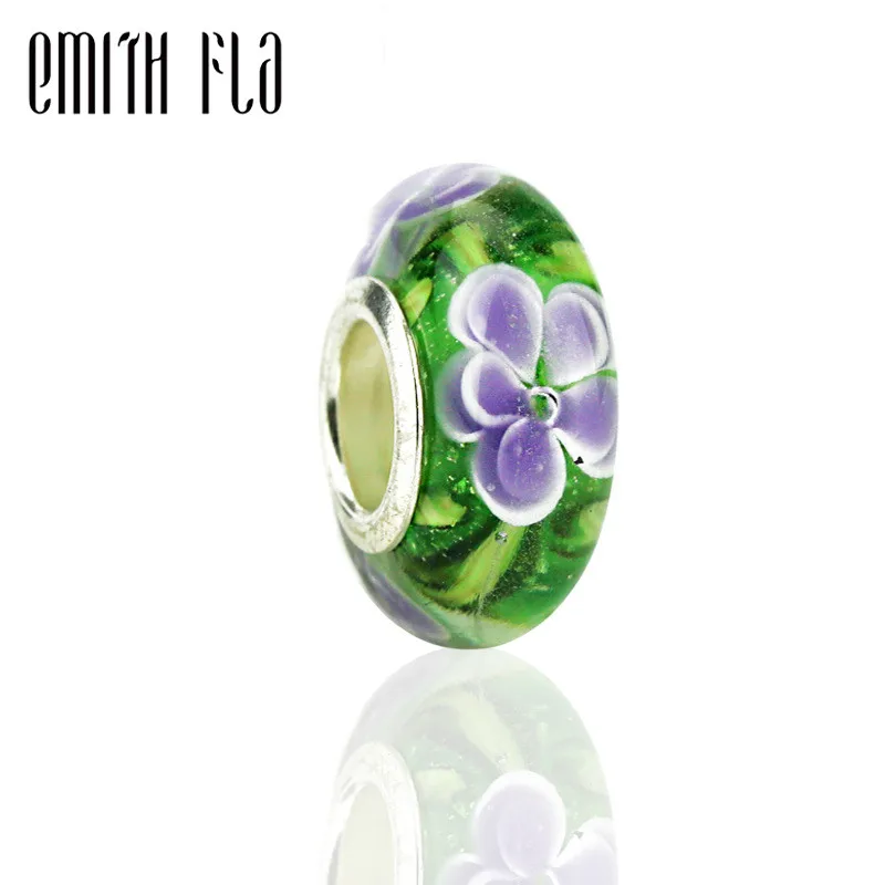 

Authentic 925 Sterling Silver 3D Flower Murano Glass Beads Charms DIY Fit For European Original Bracelets & Necklace DIY