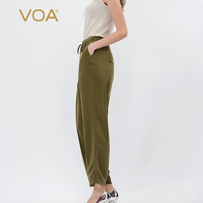 Штаны VOA ArmyGreen легкие шелковые штаны с ремнем на ноги для отдыха простой стиль