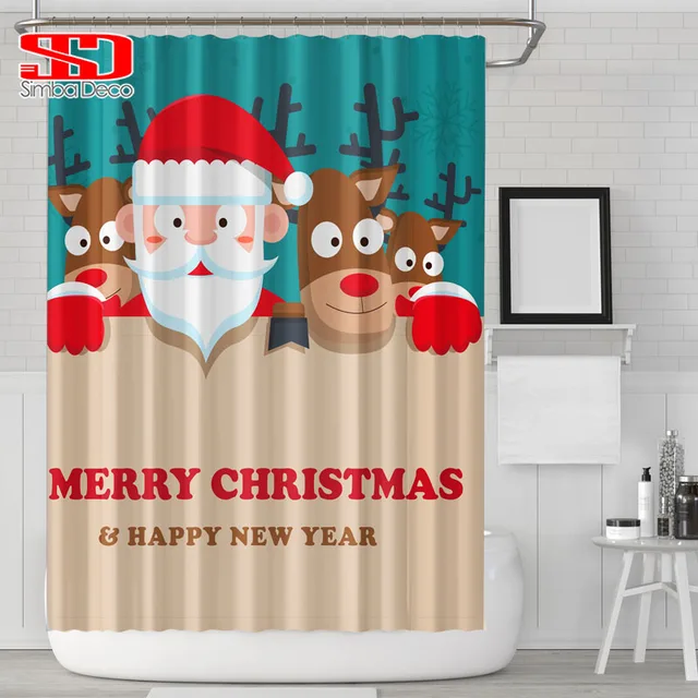 Merry Christmas Shower Curtains For Bathroom Happy Red Moose Decor