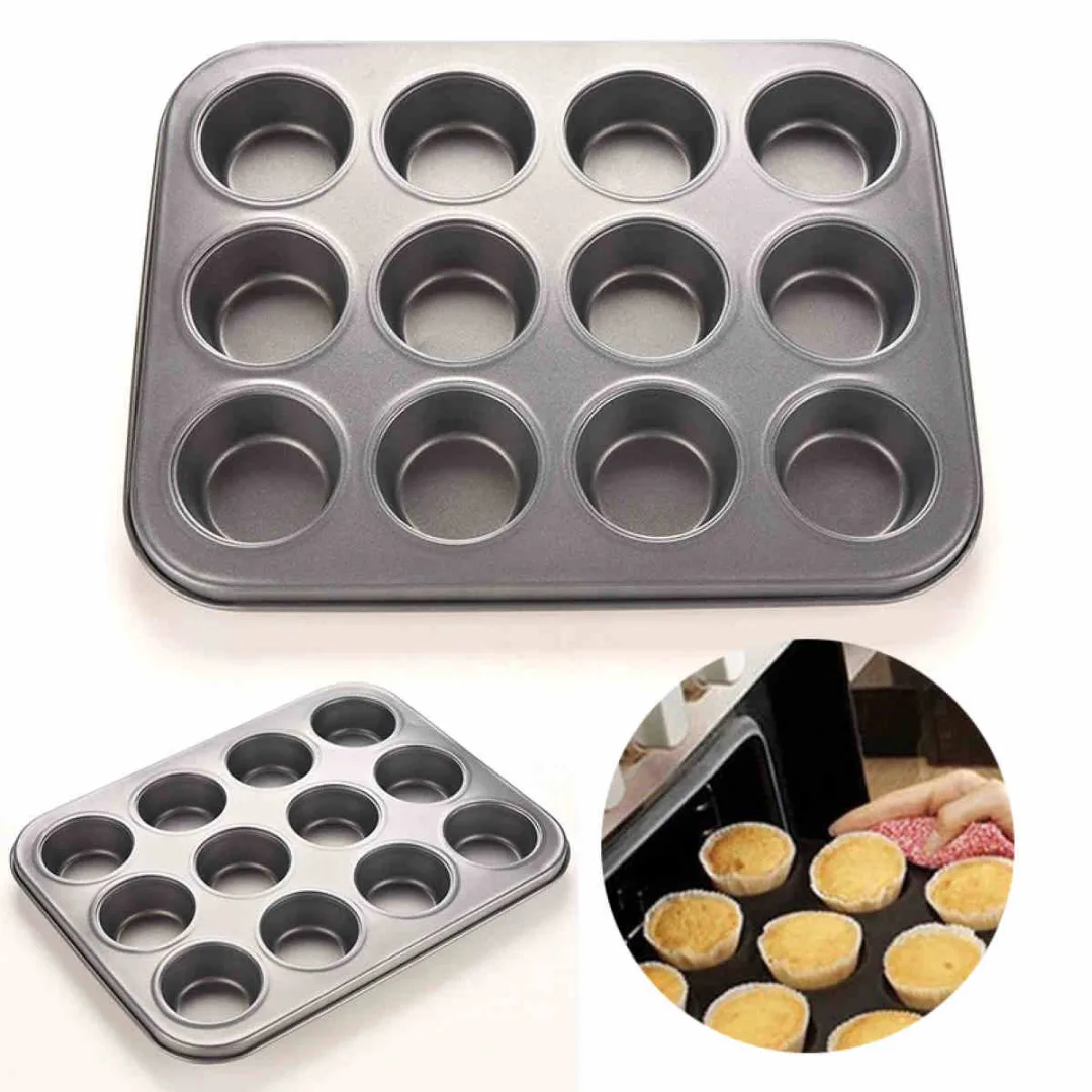 Nonstick Metal 12 Cups Muffin Cupcake Cake Bakeware Pan Tray Tin Mould Mold