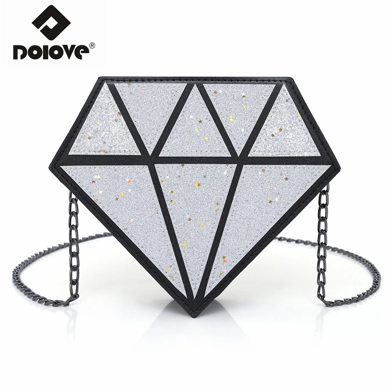 

DOLOVE 2018 Fashionable New Women's Bag Stone Messenger Bag Single Shoulder Diamond Shape Chain Bag