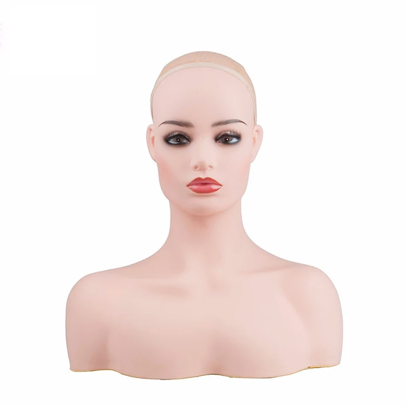 New Female Realistic Mannequin Head Fiberglass Hat Glasses Diamond Necklace Display Mold Stand Torso Wig DC496