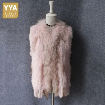

Natural Real Rabbit Fur Vest Female Waistcoat Luxury Elegant Raccoon Dog Fur Collar Sleeveless Jacket Winter Real Fur Short Coat