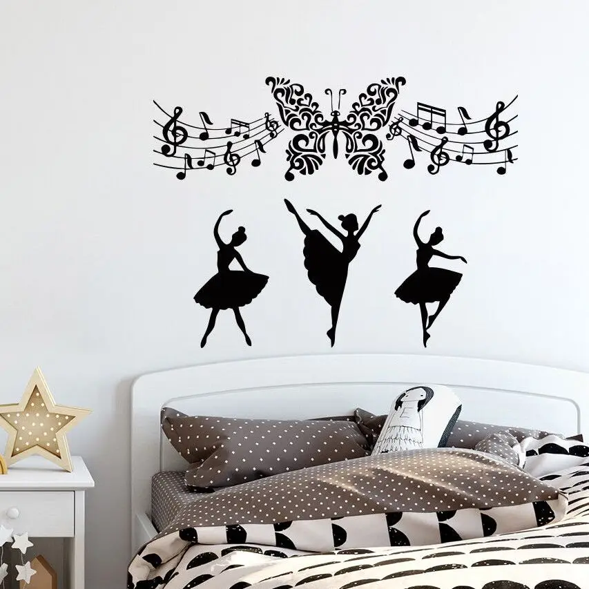 I Love Gymnastics Dancing Butterfly Wall Stickers Girls Bedroom Wall Decor Decal 