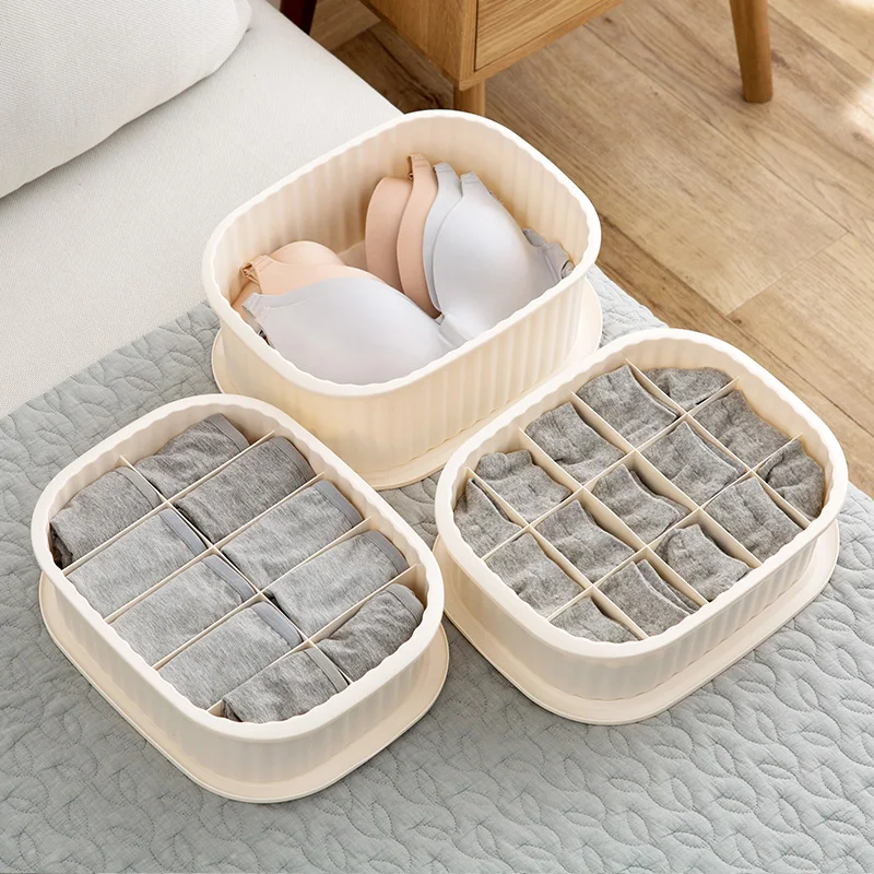 

Simple compartment underwear storage box wardrobe organizer underwear socks bra storage box with cover dust 1/10/15 grid-66873