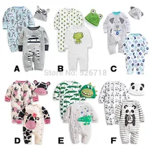 3 Pcs/ensemble 0-24 M Mignon Animal Nouveau-Né Vêtements Bébé Barboteuses + Chapeau Coton Bébé Garçon Fille Vêtements Ensemble salopette Roupas Pyjama Ensembles