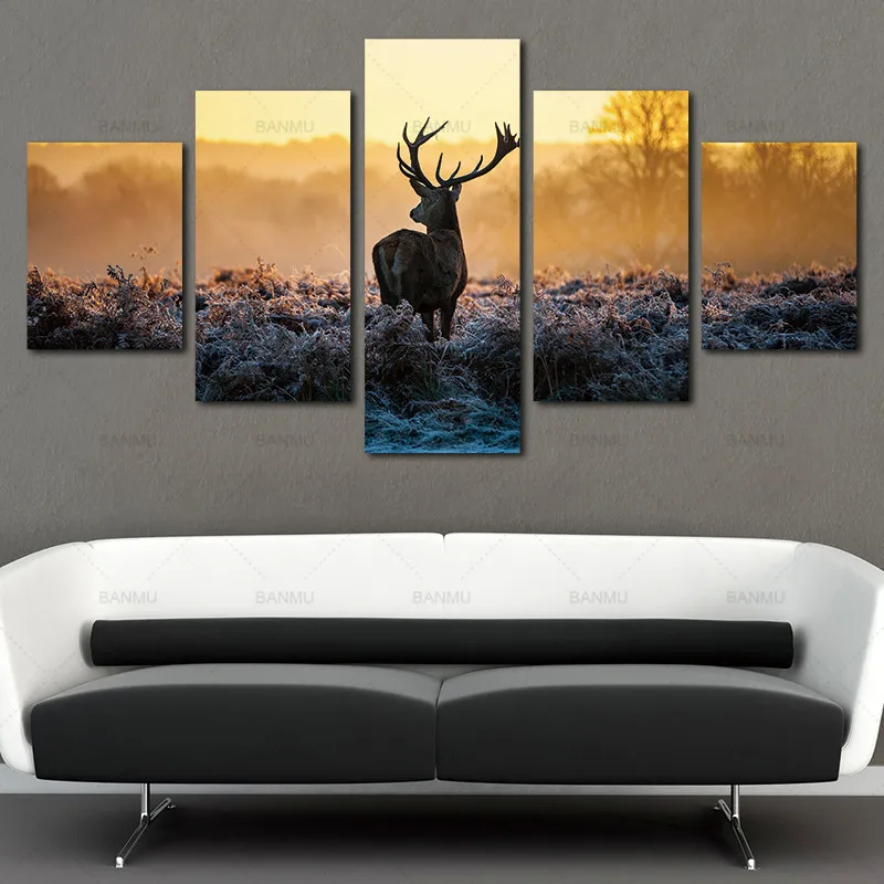 Настенные художественные картины олень животное Африка 5 панелей настенные художественные полотна картины настенные украшения для домашнего офиса художесвенный интерьер дома