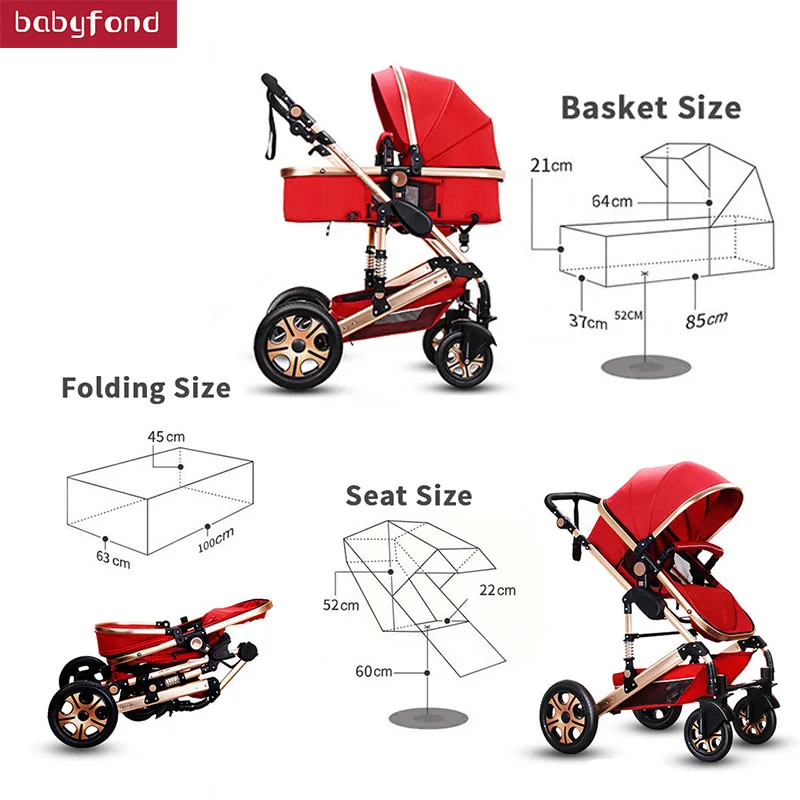 EU warehoue 3 in 1stroller baby Luxury Baby stroller high landscape baby Carriage PU material with car seat