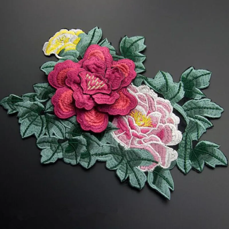 3D peony flower embroidery cloth patch decals ethnic clothes clothing