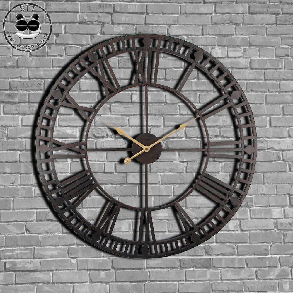 Vintage Wall Clock 60cm Large Clokc Watch Wrought Metal Industrial Iron Clock Watch Saat Classic