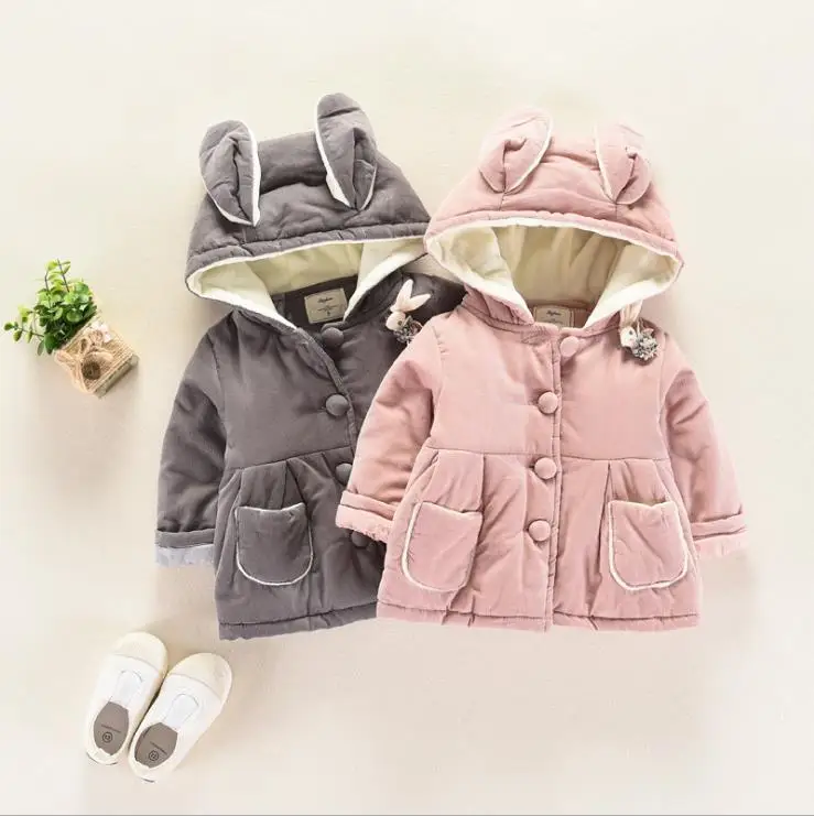 

Autumn and winter new children's cotton clothes, rabbit ears thickened warm coat cotton jacket.