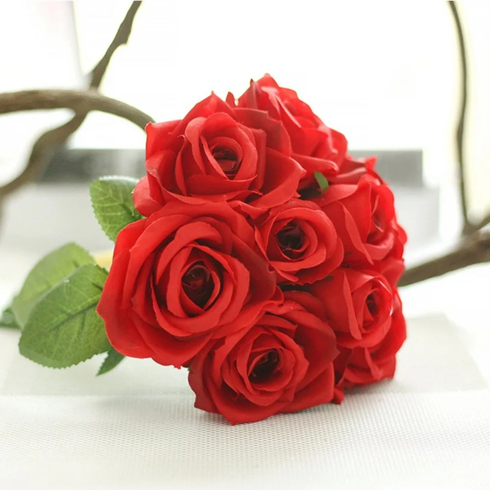 

5 PCS Pretty Charming Lovely Cute Artificial Rose Flower Beautiful Wedding Bridal Bouquet Home Decorative Rose Flower Bouquet