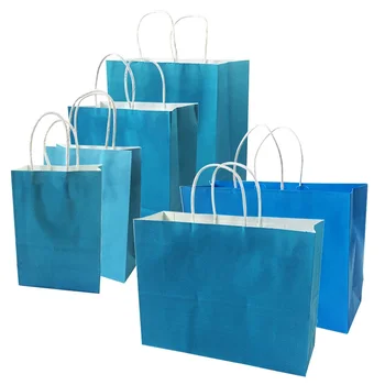 

10 Pcs/lot Simple Sea Blue gift paper Bags With Handles 6 Size Optional for shops wedding party gifts Christmas