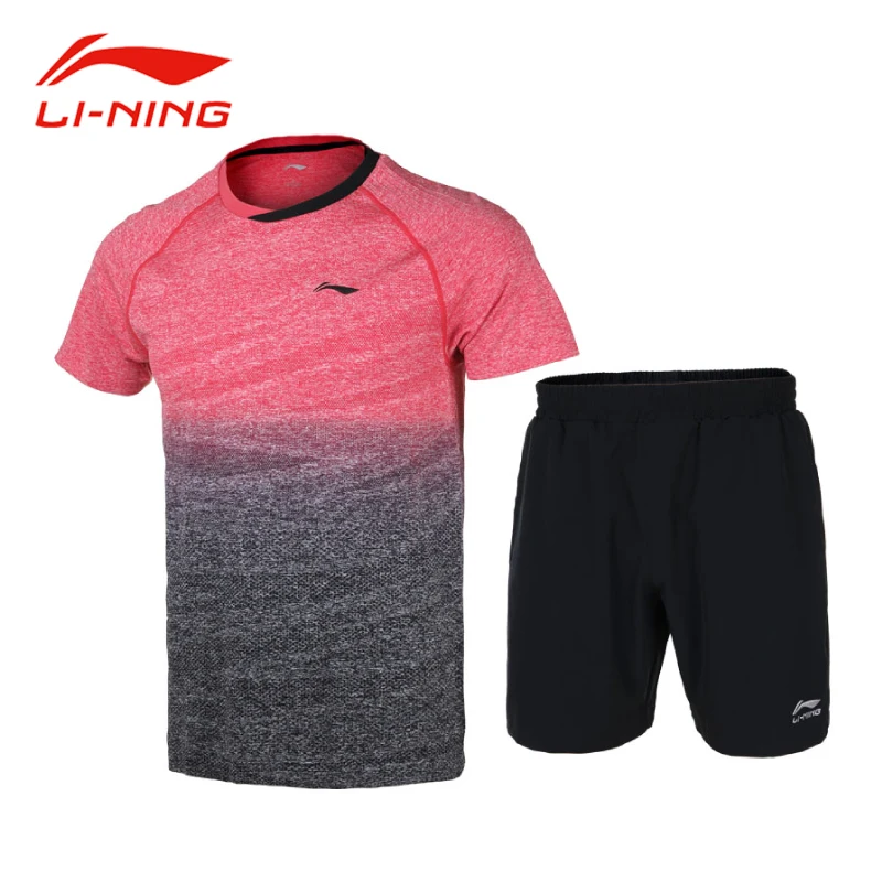 Li-Ning Men 2018 Badminton Competition Sets 2Pcs Gradient Tops AT DRY Shorts LiNing Breathable Comfort Sports Tees Suits AATN051