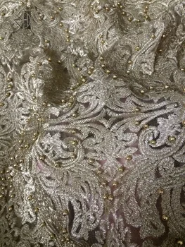 

best Quality French Tulle Lace Fabric with beads S-826 embroidered Lace Fabric for nice dress