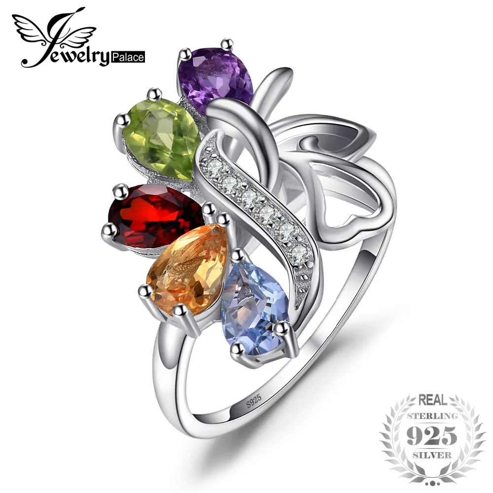 JewelryPalace бабочка 2.4ct Подлинная Аметист гранат перидот цитрин голубой топаз коктейльное кольцо 925 пробы серебро 2018 Новый - изображение