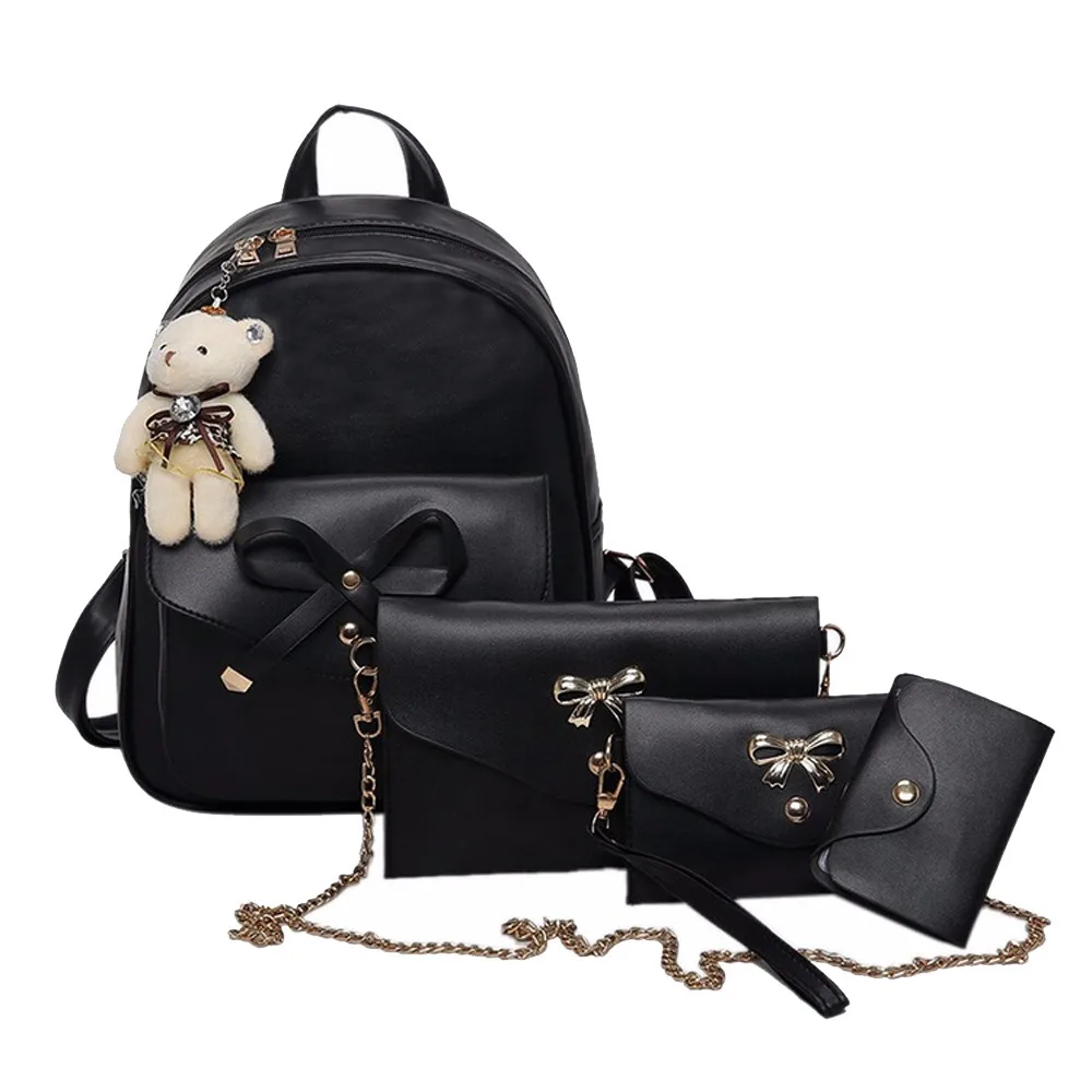 Женские сумки на плечо из искусственной кожи на молнии, четыре комплекта сумок, сумки на плечо, четыре штуки, сумка через плечо# YL - Цвет: Черный