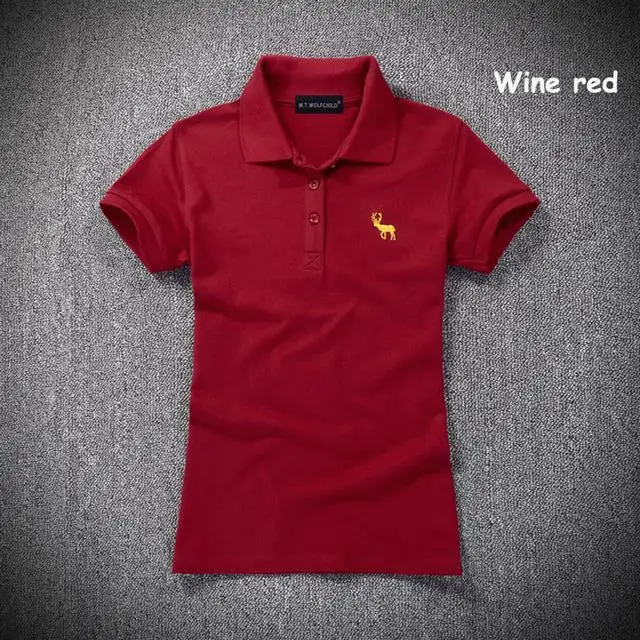 Хорошее качество лето стиль женские поло с коротким рукавом хлопковые рубашки повседневная женская лацкане поло модные тонкие женские топы - Цвет: Wine red