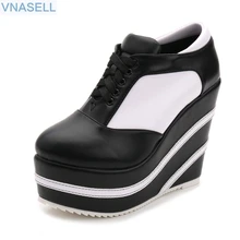 Новые черные/белые женские туфли на платформе и ультра высокий каблук 10/12/15 см Повседневная зимняя Колледж Женская обувь на платформе, size30 размеры 31, 32, 33