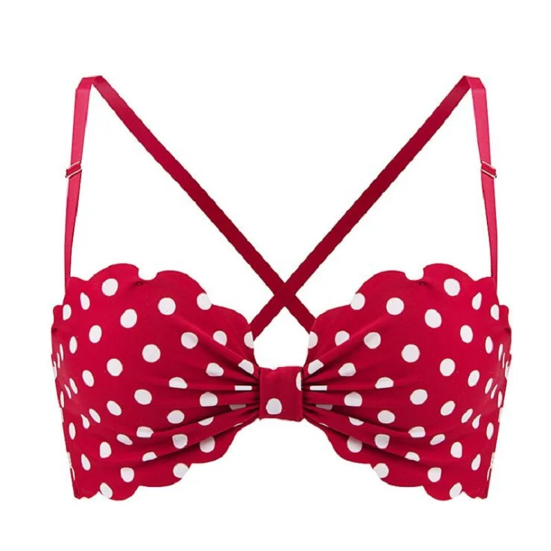 New sexy bralette lingerie Wave point seamless bra women push up bra 1/2 cup bow wire free underwear brassiere - Color: Red