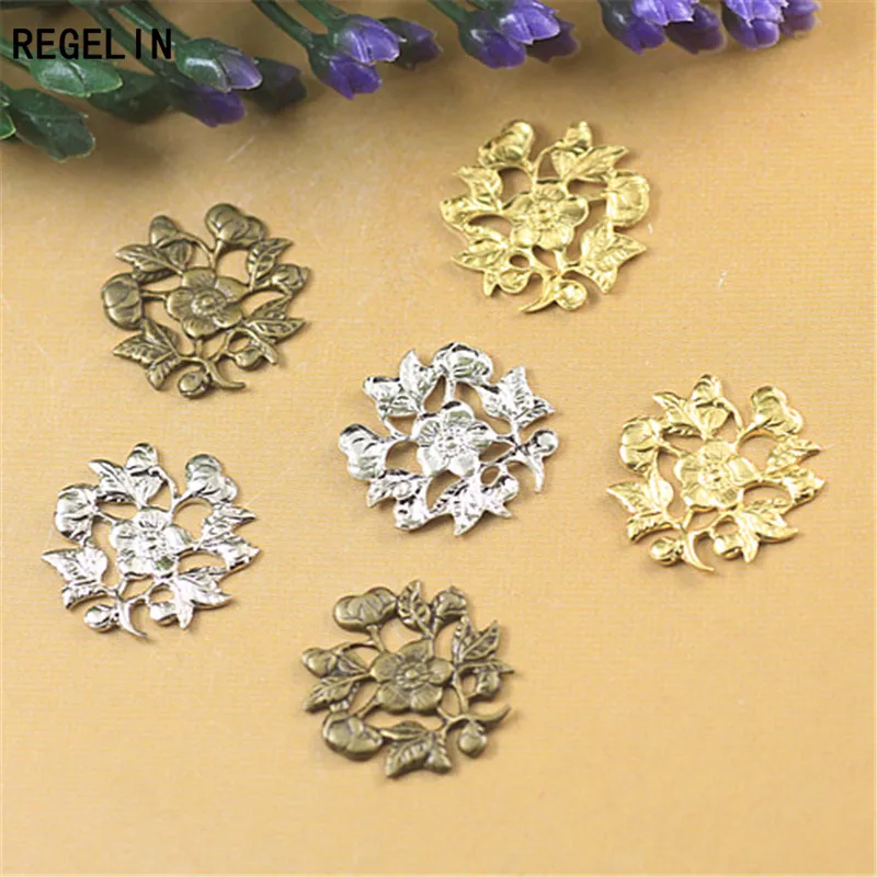 

REGELIN Vintage Hollow Motif Flower Charms Silver/Gold Color Jewelry Findings 50pcs 15mm DIY Necklace Bracelet Handmade Craft
