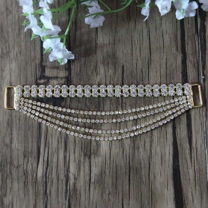 Free Shipping 20pcs/lot 7'' Rhinestone Connector Shoe Buckle Apparel Buckle Bikini Connector Headband Connector LSRC62201 - Цвет: Gold