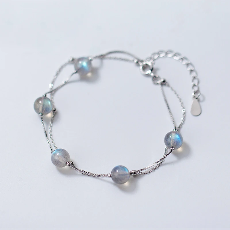 MloveAcc натуральный лунный свет кристалл браслет из натуральной 925 пробы серебряный браслет из цепи ювелирные изделия Аксессуары женские ювелирные изделия Bijo