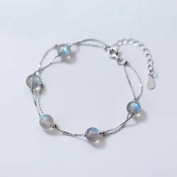 

MloveAcc Natural Moonlight Crystal Bracelet Genuine 925 Sterling Silver Chain Link Bangle Jewelry Accessories Women Jewelry Bijo