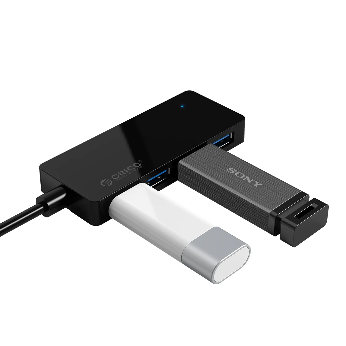 ORICO Mini 4 порта USB3.0 концентратор портативный концентратор USB сплиттер для Apple Macbook Air ноутбук ПК планшет с голубой светодиодный кабель 10 см для передачи данных