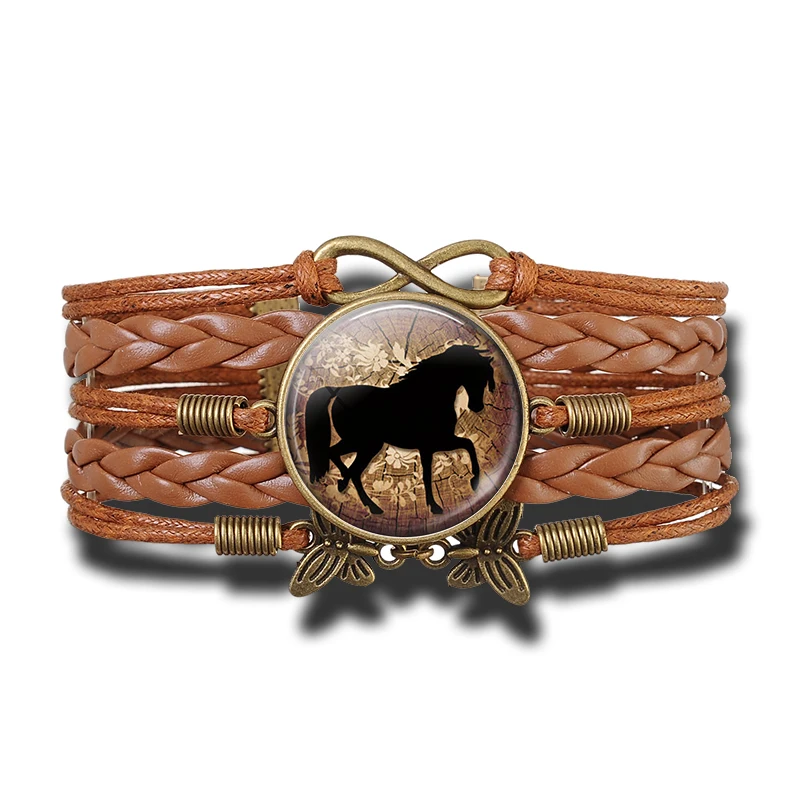 Ювелирный браслет с изображением лошади из кабошона и кожи с изображением милой лошади, женский модный браслет с бабочкой и бесконечной бабочкой, подарки