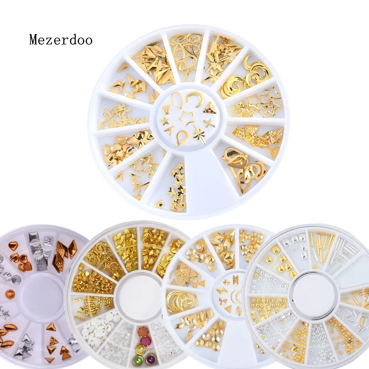 

Golden Triangle Manicure Wheel Rhinestone Cross Arrow Moon Star Design Nail Deco Alloy Nail Stcikers Charms Rivet Shape Jewelry