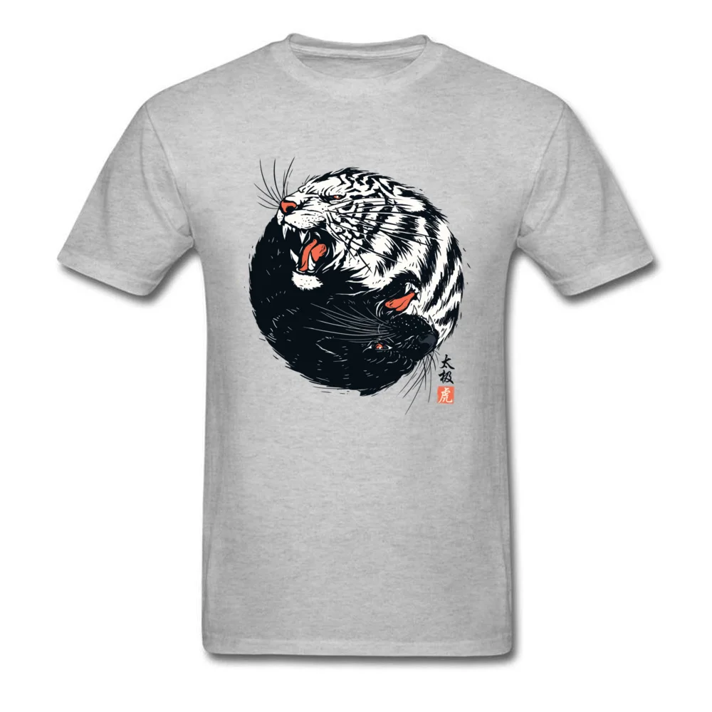 Taichi Tiger Print Summer Fall Cotton Fabric Crew Neck Men's Tops & Tees Cool Tee Shirts Oversized Short Sleeve T Shirts Taichi Tiger grey