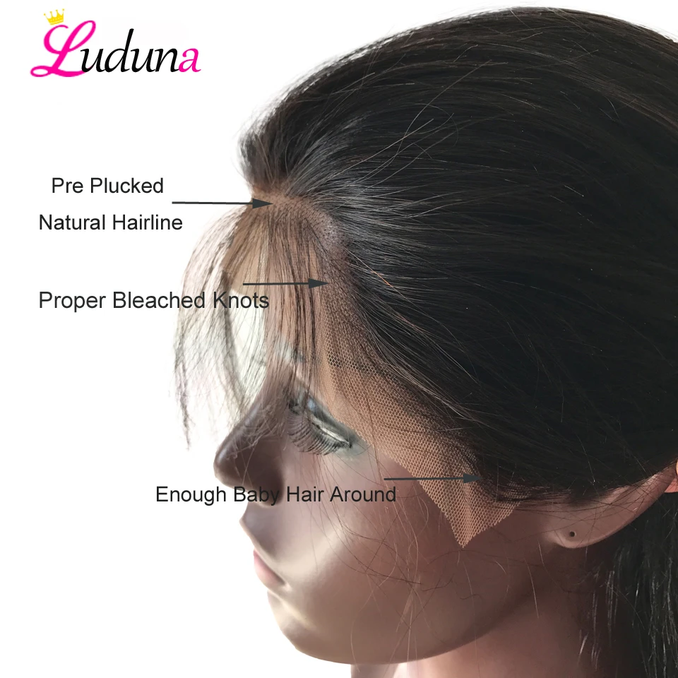 Luduna бразильские волнистые человеческие волосы на кружеве, парики Remy 13*4, передние кружевные парики с детскими волосами, предварительно выщипанные натуральные волосы
