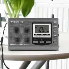 VBESTLIFE Portable Mini Radios FM/MW/SW Receiver w/ Digital Alarm Clock FM Radio Receiver Grey