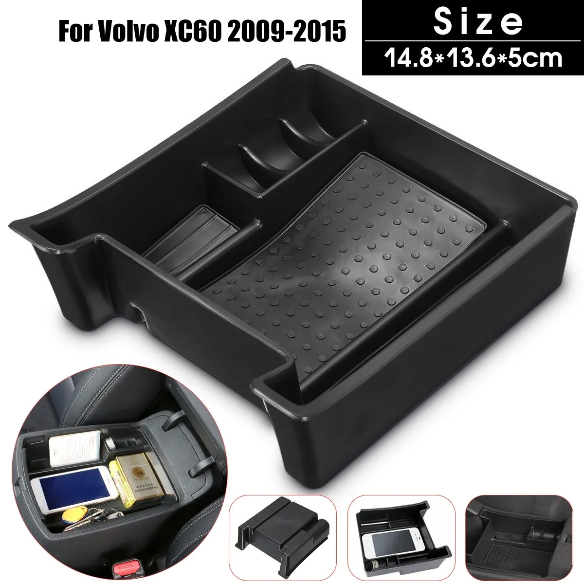 Black Car Armrest Center Console Storage Box Glove Box Container For
