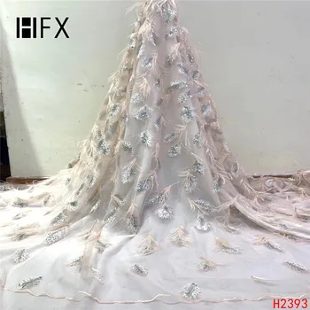 

YF HZGJMY African Lace Fabric Feathers Nigeria Embroidered Net Lace 5 Yards High Quality French Tulle Lace Fabric A2393