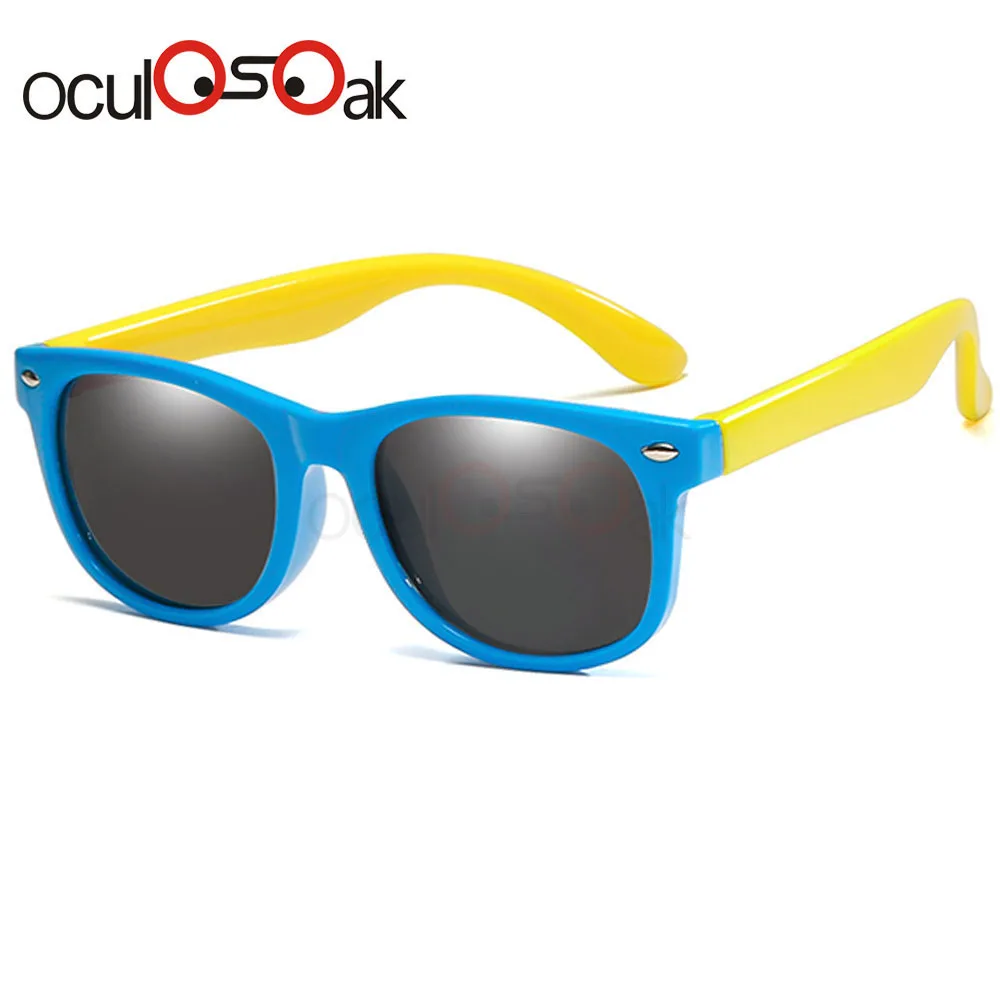 Популярные зеркальные детские солнцезащитные очки для мальчиков и девочек, поляризационные силиконовые защитные солнцезащитные очки TR90, подарок для детей, малышей, Gafas UV400 - Цвет линз: Blue Yellow