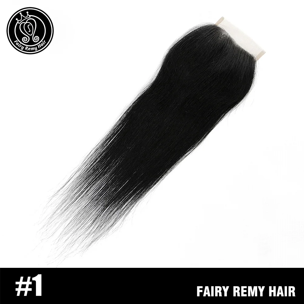 Fairy Remy Hair Straight 18 Inch 4*4 Lace Closure With Baby Hair Brazilian Human Hair Darkest Color Remy Hair Weaving - Парик Цвет: 1 #