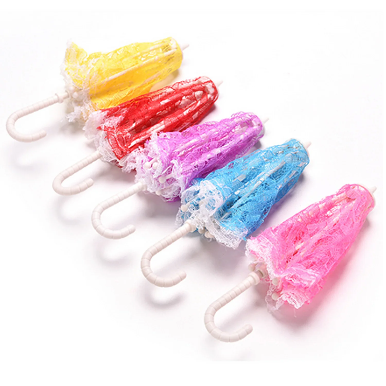 Besegad 6Pcs Doll House Plastic Cute Mini Lace Umbrella Accessories Toys for Barbie Children Girls Birthday Gifts Random Color