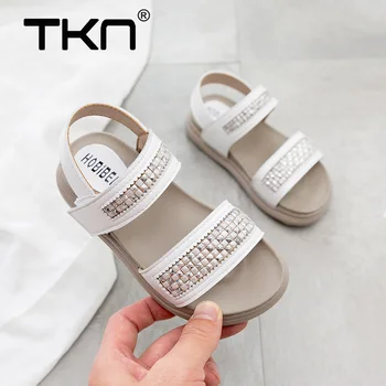 

TKN 2019 Summer Girl Sandals Solid Color Children Breathable Child Hook & Loop Flat Heels Kids Girl Fashion Beach Shoes GT004