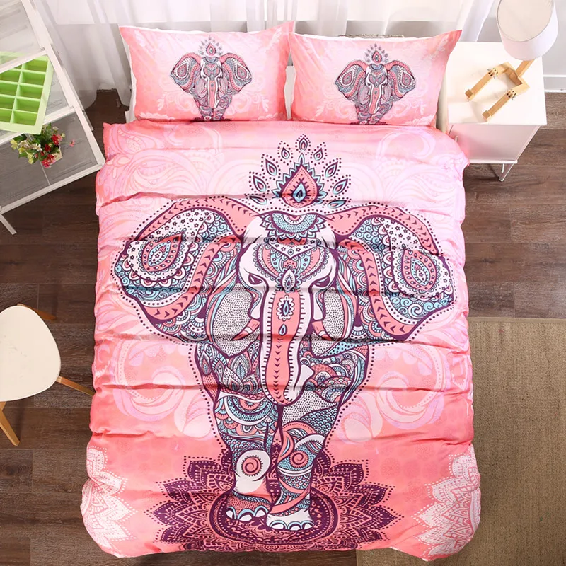 

FANAIJIA India comforter bedding sets bohemian kids 3d Pink Elephant duvet cover queen with Pillowcase king size Bedlinen