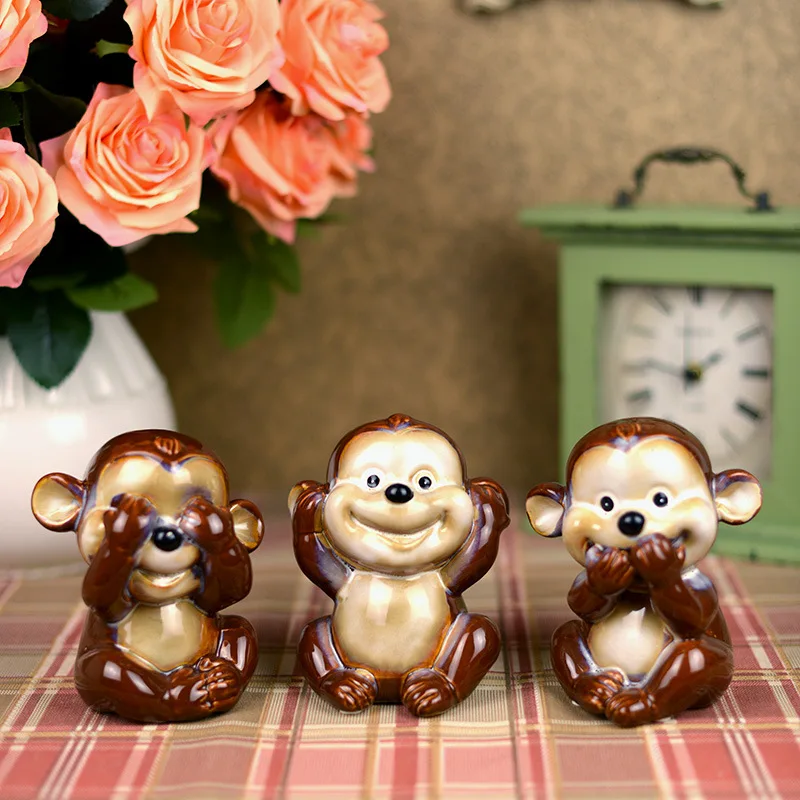 Buy 3pcs cute expression ceramic monkey figurines