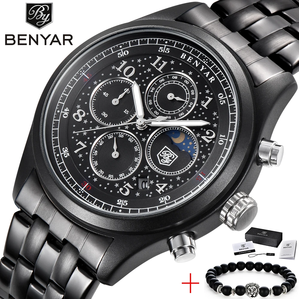 

BENYAR Watch Men Fashion Sport Quartz Clock Mens Watches Top Brand Luxury Full Steel Business Waterproof Watch Relogio Masculino