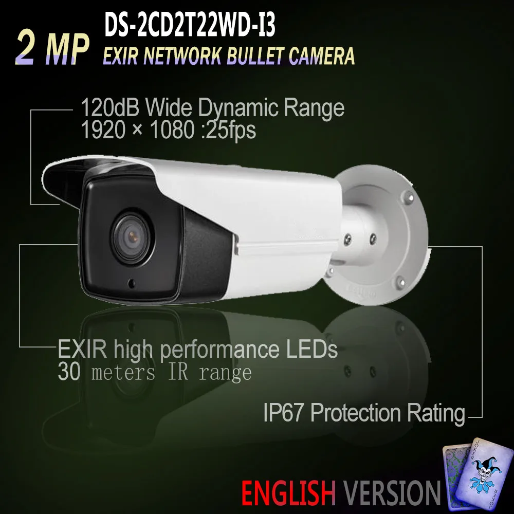 

Hikvision Free Shipping DS-2CD2T22WD-I3 Original English Oversea Version EXIR Network Bullet Camera WDR PoE Function Upgradable
