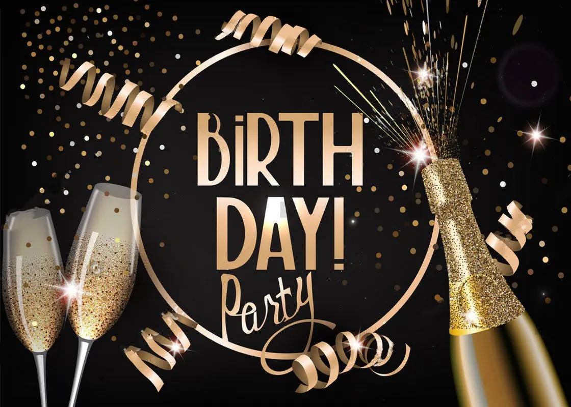 Birthday Party Glasses Gold Bottle Champagne Serpentine Black