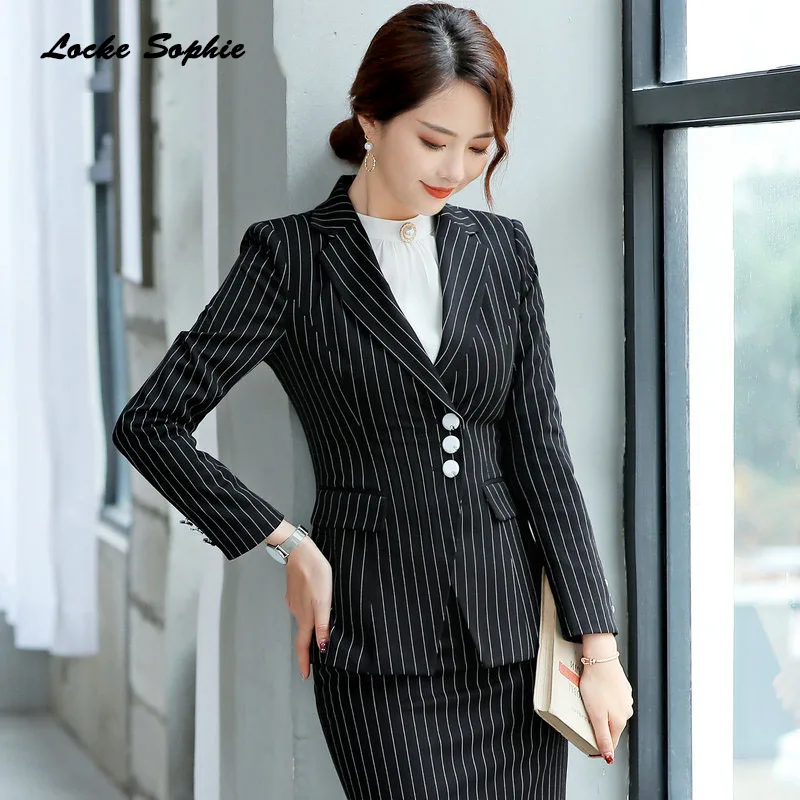 1pcs Women's Plus size Blazers coats 2019 Spring cotton Single breasted stripe Suits jackets ladies Skinny Blazers Suits coats