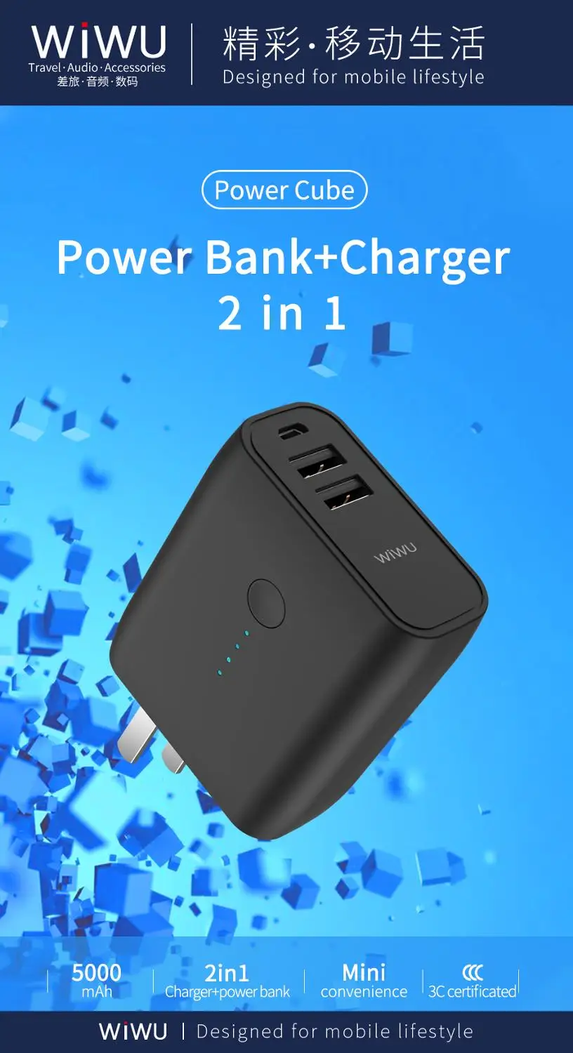 

WIWU Portable Power Bank Charger 5000mAh Adapter Dual USB Mobile Phone External Battery Fast Charge For iphone