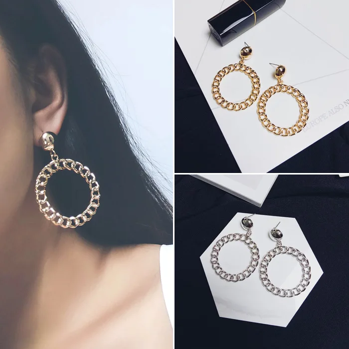 

Fashion Jewelry Bohemian Statement Earrings Exaggerated Chain Circle Cutout Earrings Women Elegant Luxury Earrings
