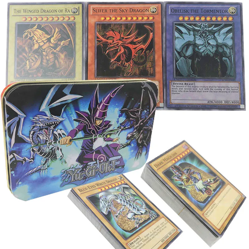 

Yugioh 66pcs set Cards Egyptian God Collectible Toys for Boy Yu Gi Oh Legendary Board Game Collection Cards with Metal Box